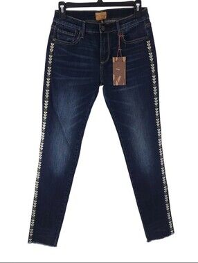 Driftwood Marilyn Womens Sz 26 Aztec Embroidery Indigo Classic Cut Skinny Jeans